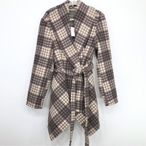 Maurices Brown Cream Plaid Drape Wrap Jacket NEW - Picture 1 of 16